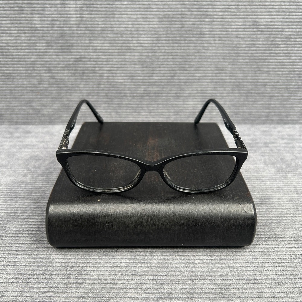La Scala 448 Black Cat Eye y2k Eyeglasses Silver Lattice Detail 52-17-140 Vtg